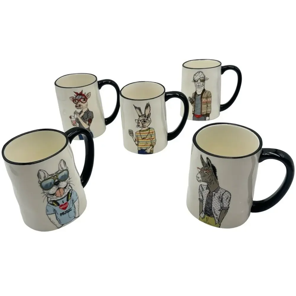 Hipster Animal Coffee Mugs 5pc Set - 17.5 oz Stoneware by Signature Housewares